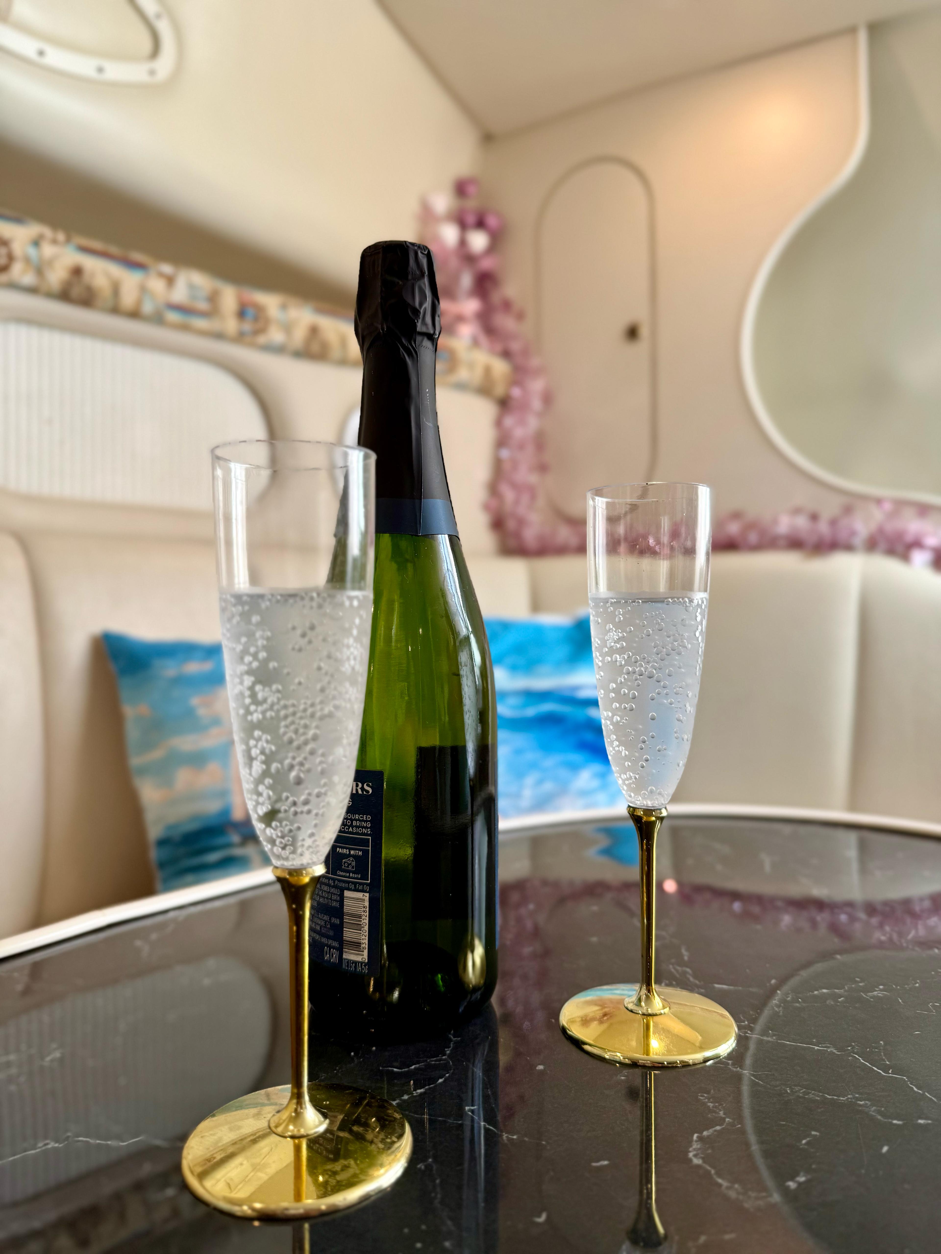 Boat interior with champagne