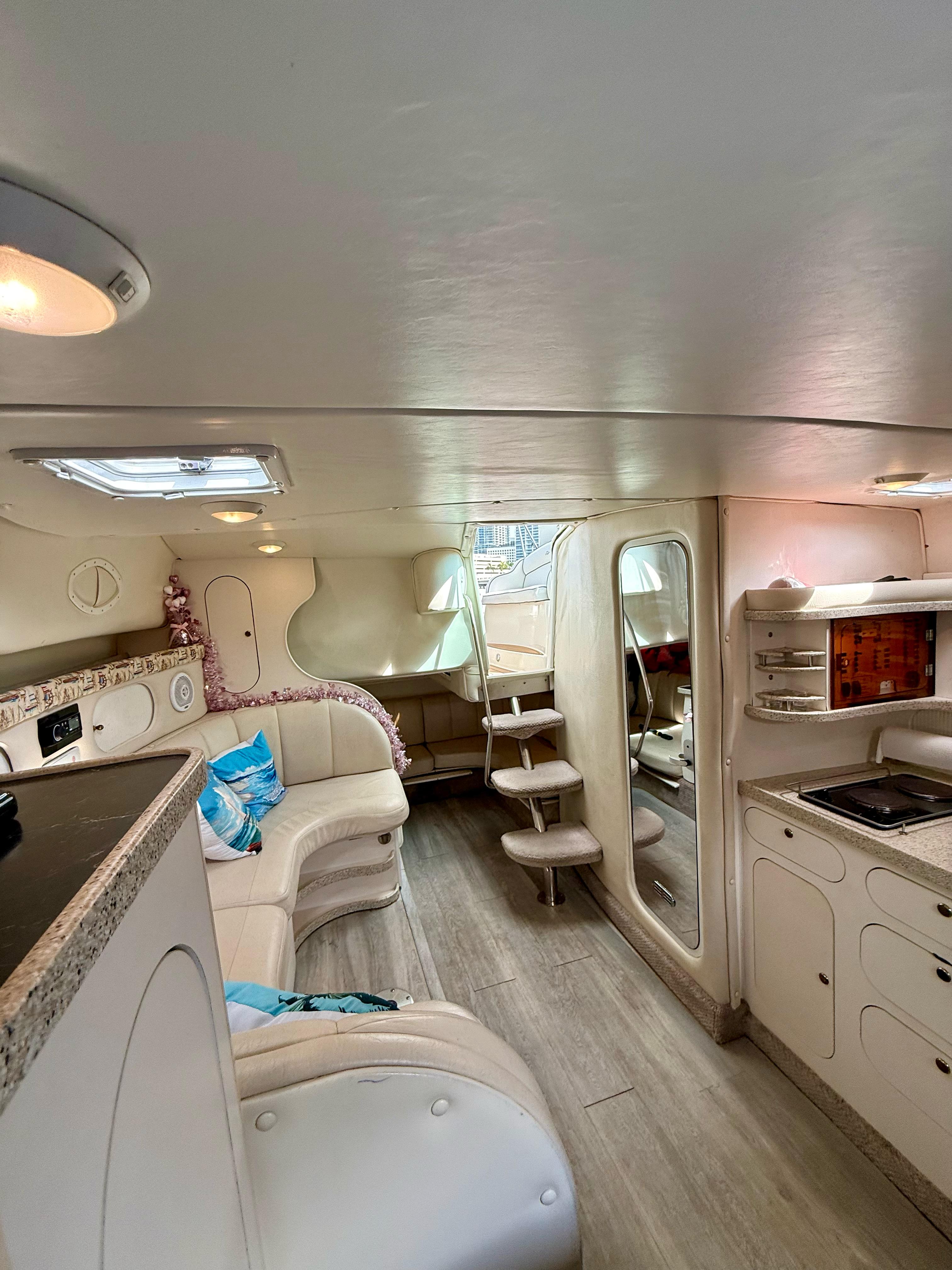 Boat lounge and kitchen area